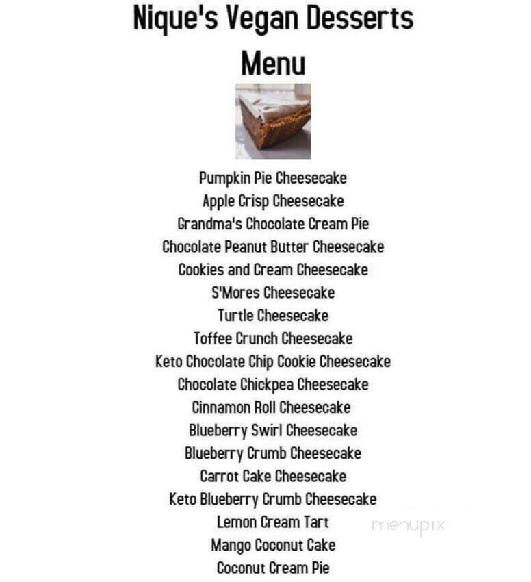 Nique's Vegan Desserts - Quincy, MA menu_pic