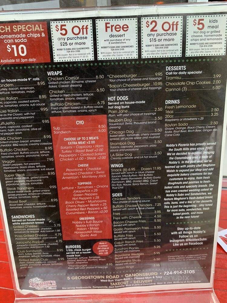 Nobby's Sub and Sandwiches - Canonsburg, PA menu_pic