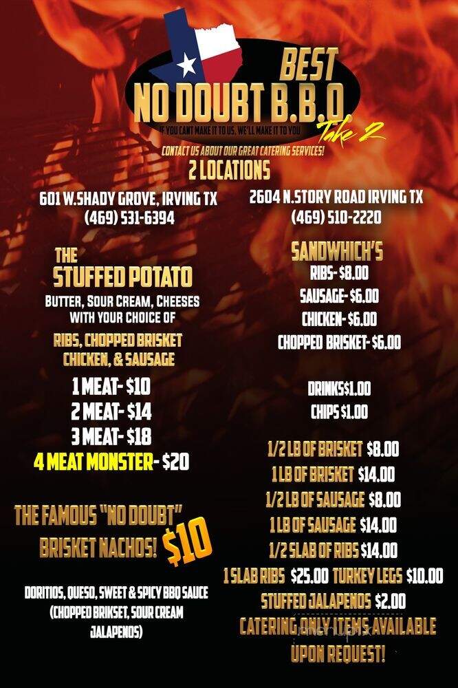 No Doubt BBQ-Take 2 - Irving, TX menu_pic