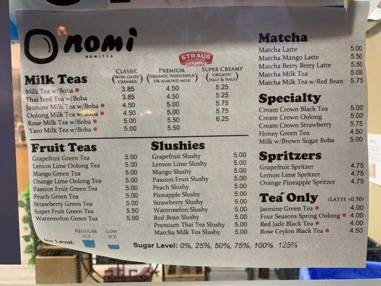 Nomi Tea - Albany, CA menu_pic