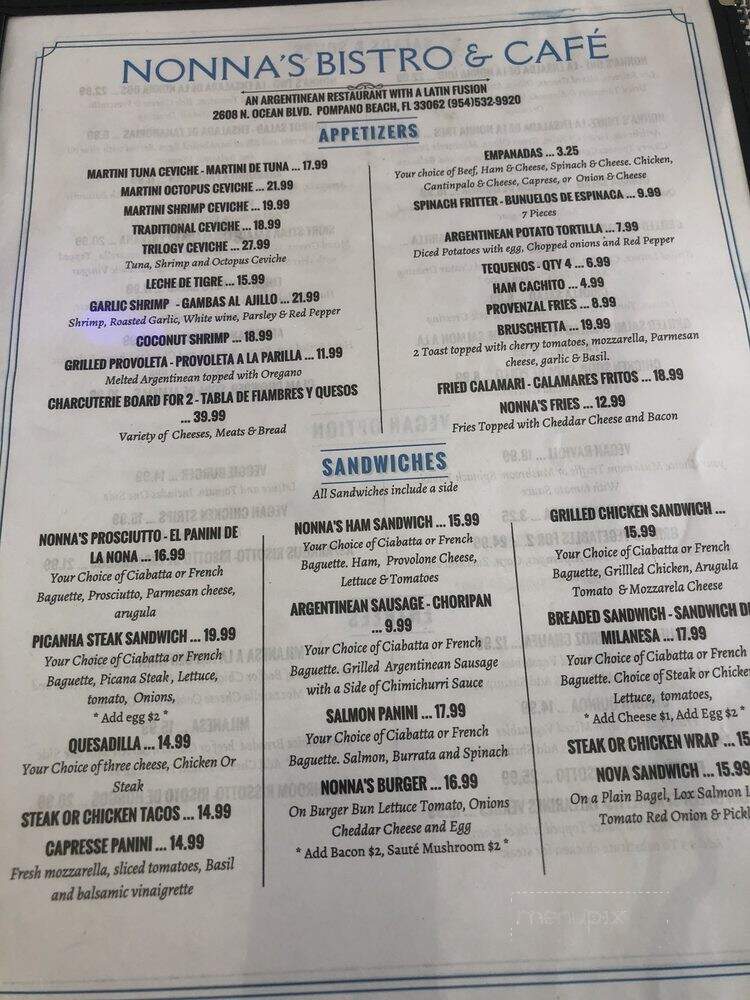 Nonna's Bistro & Cafe - Pompano Beach, FL menu_pic