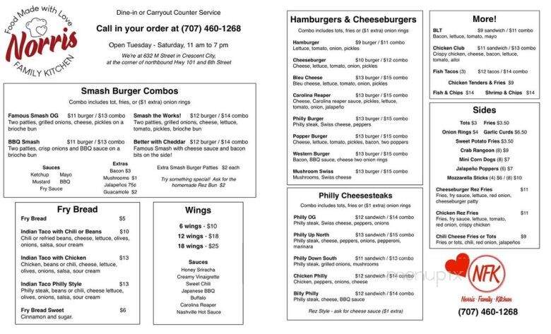 Norris Family Kitchen - Crescent City, CA menu_pic