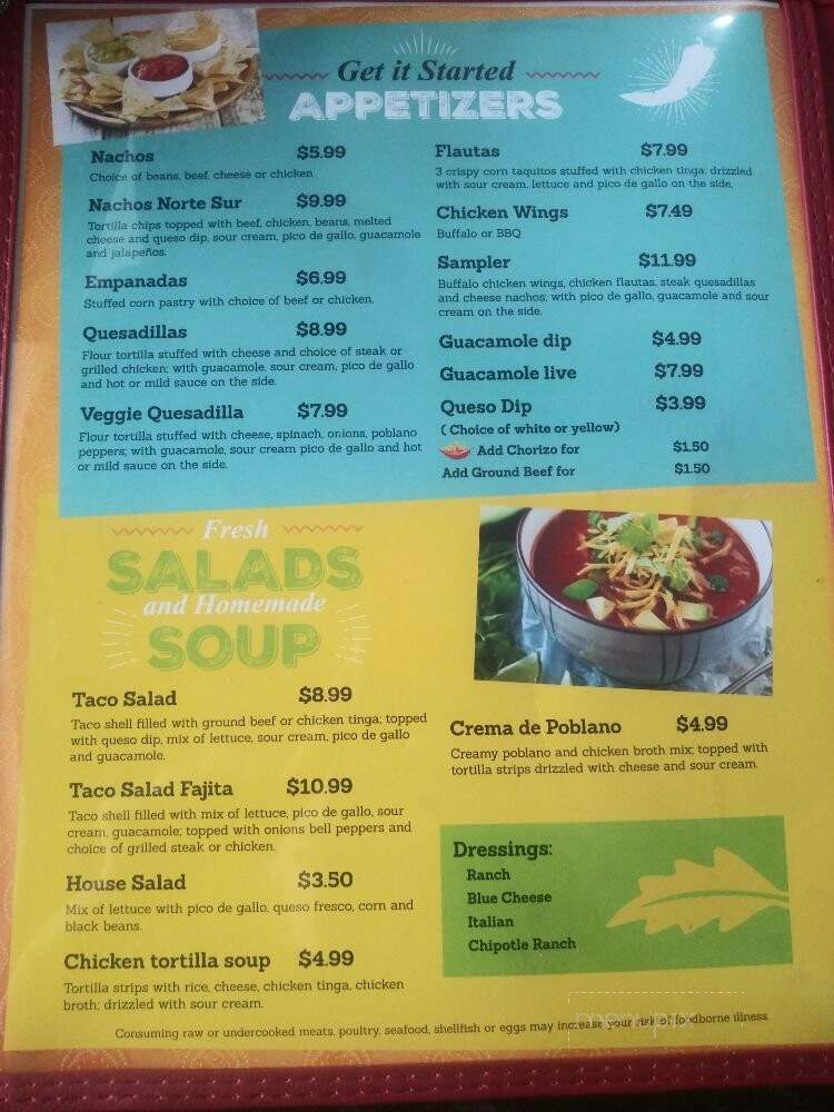 Norte Sur Mexican Restaurant - Reading, PA menu_pic
