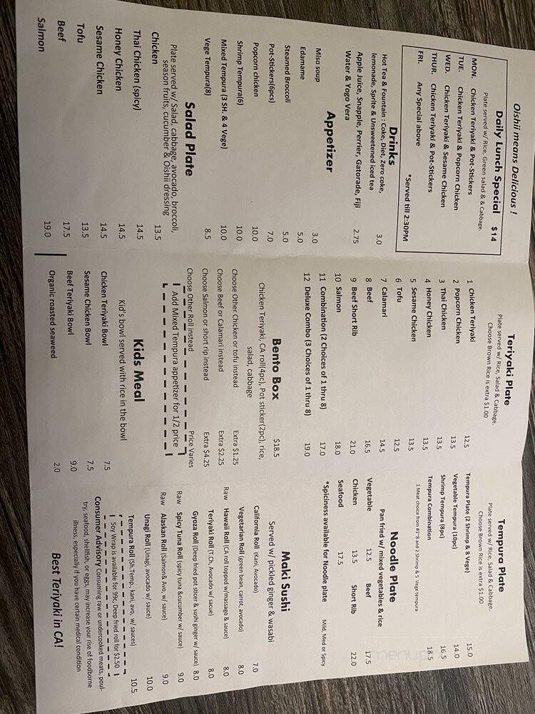 Oishii Teriyaki - Auburn, CA menu_pic