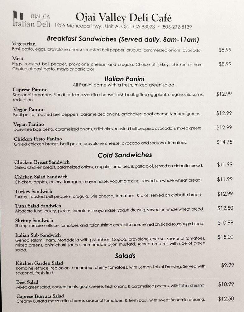 Ojai Deli Cafe - Ojai, CA menu_pic