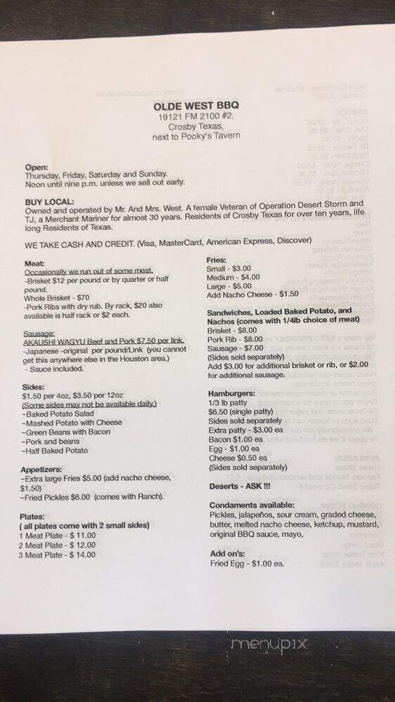 Olde West BBQ - Crosby, TX menu_pic