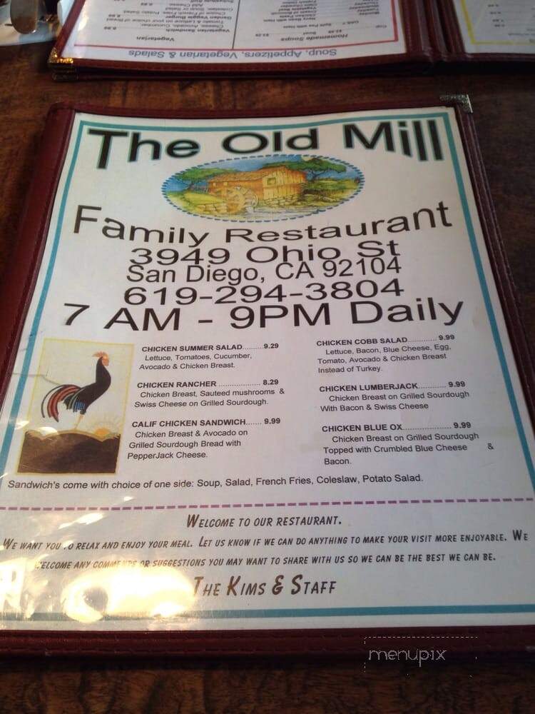 Old Mill Cafe - San Diego, CA menu_pic