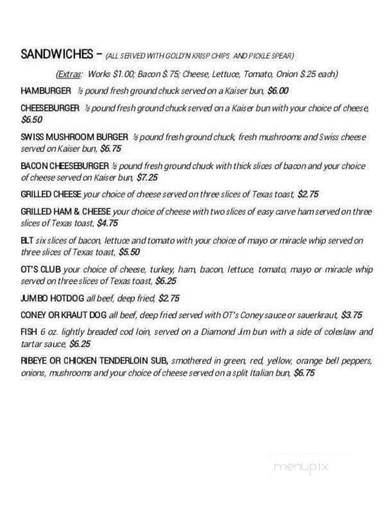 Old Timers Bar and Griddle - Massillon, OH menu_pic