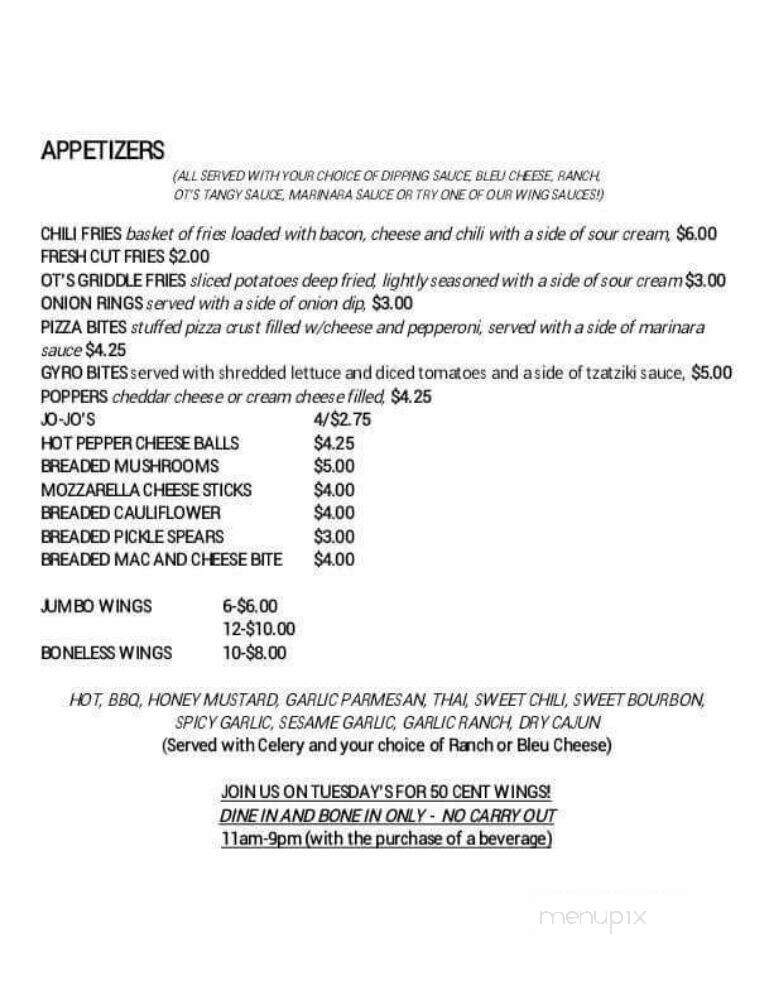 Old Timers Bar and Griddle - Massillon, OH menu_pic