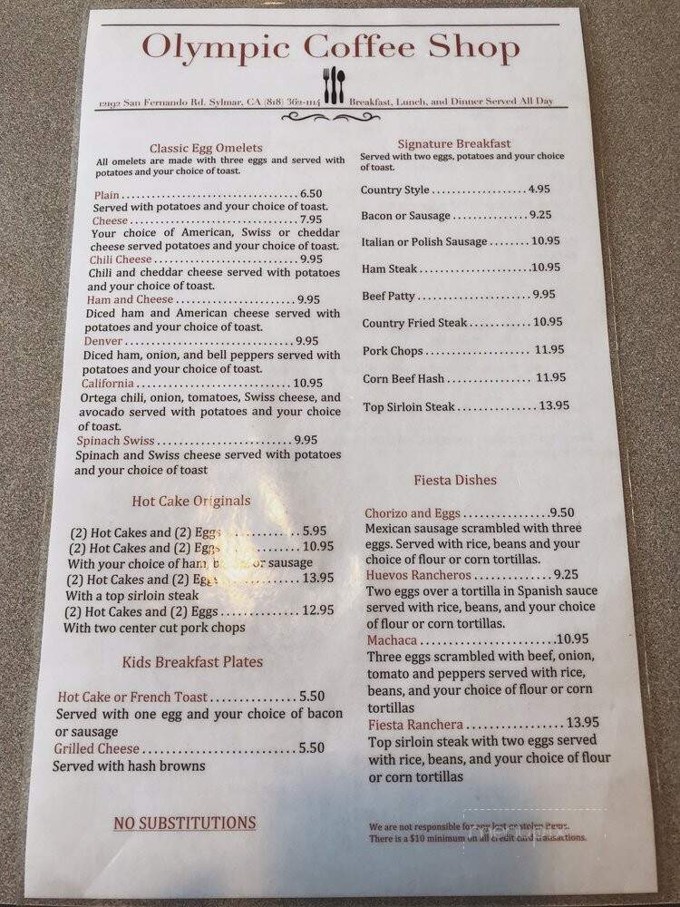 Olympic Coffee Shop - Sylmar, CA menu_pic