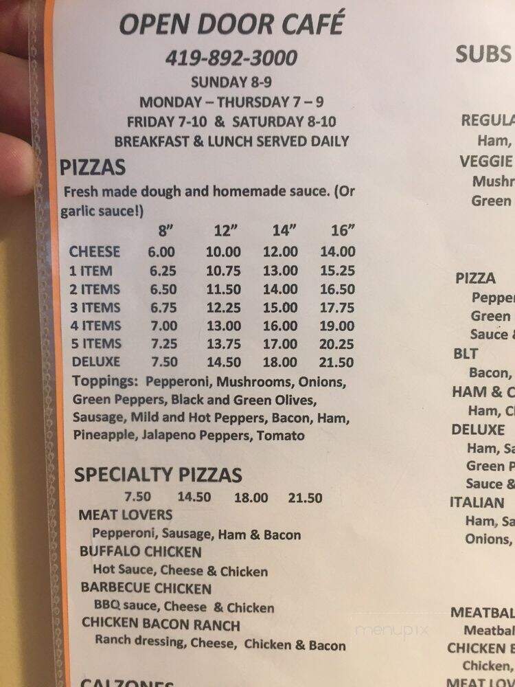 Open Door Cafe - Lucas, OH menu_pic