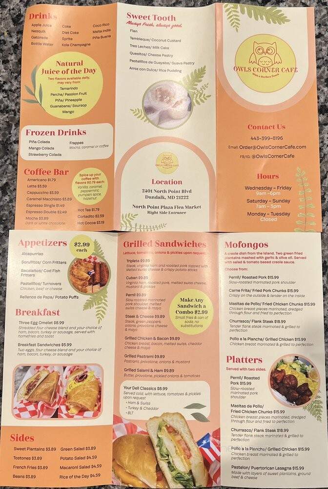 Owls Corner Cafe - Dundalk, MD menu_pic