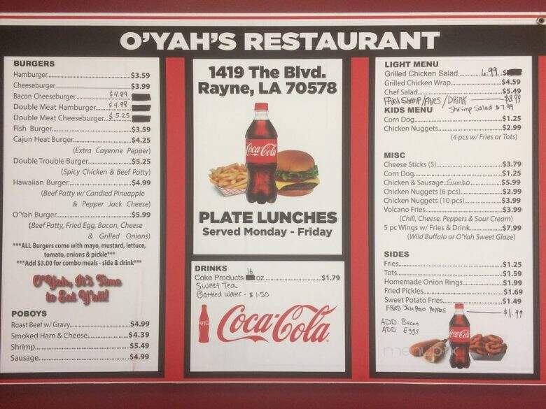 O'Yah's - Rayne, LA menu_pic