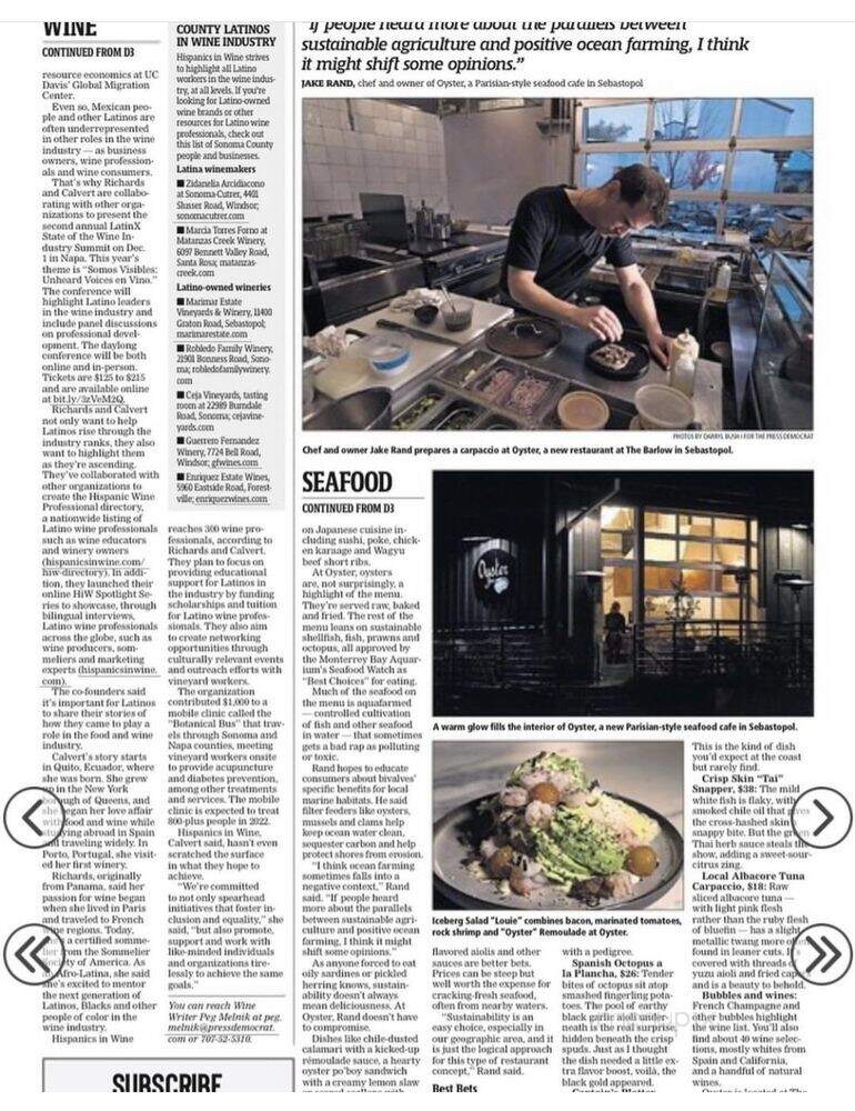 Oyster - Sebastopol, CA menu_pic