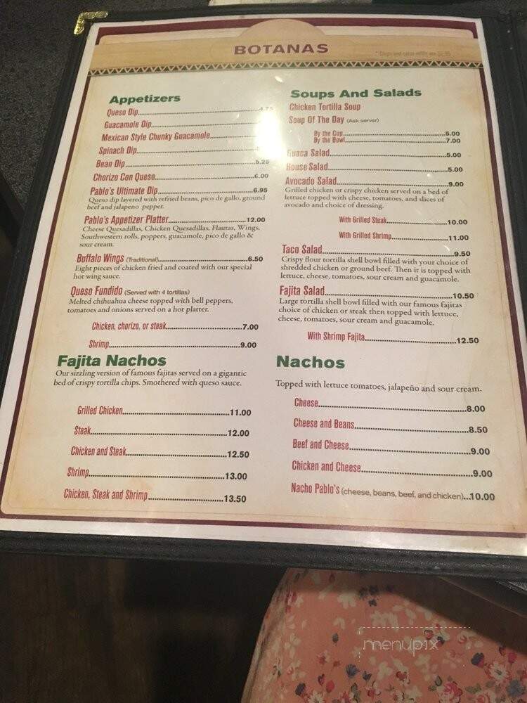 Pablo's Restaurante & Cantina - Birmingham, AL menu_pic
