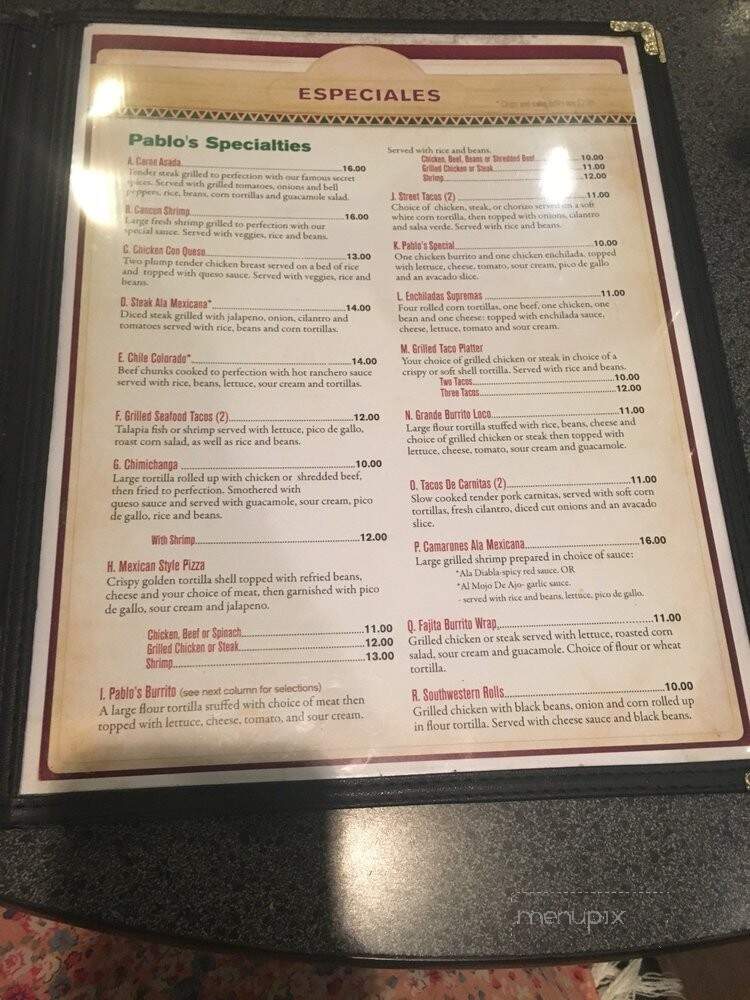Pablo's Restaurante & Cantina - Birmingham, AL menu_pic