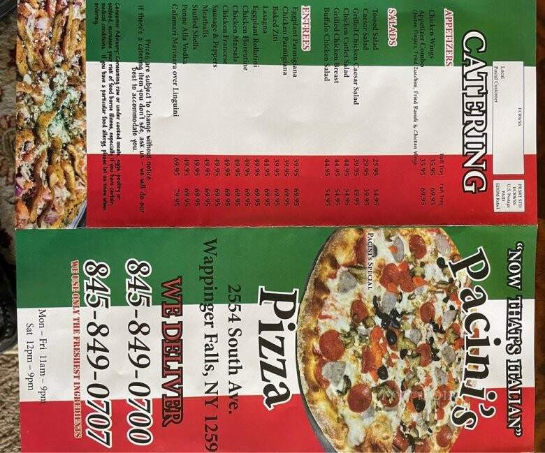 Pacini's Pizza - Wappingers Falls, NY menu_pic