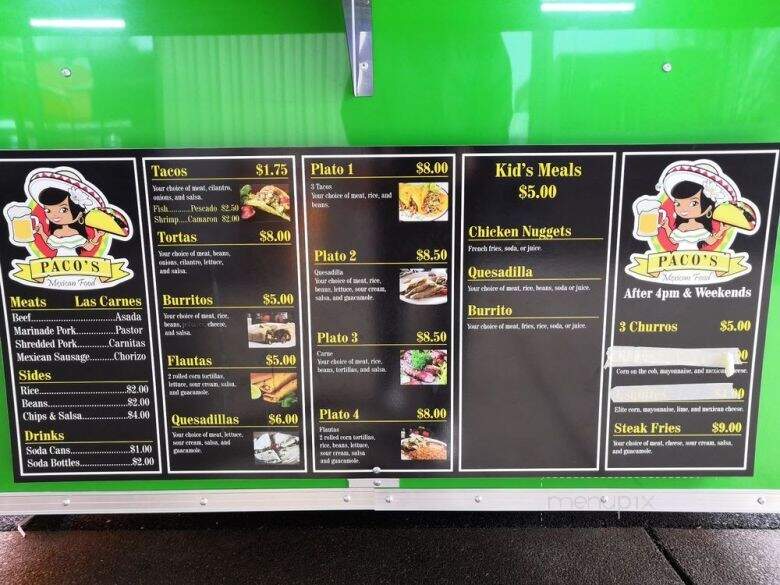 Paco's Mexican Food - Salem, OR menu_pic