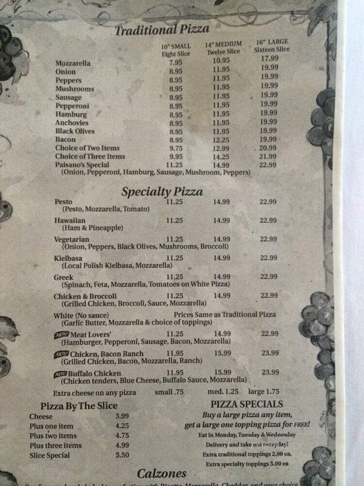 Paisanos Pub - Southampton, MA menu_pic