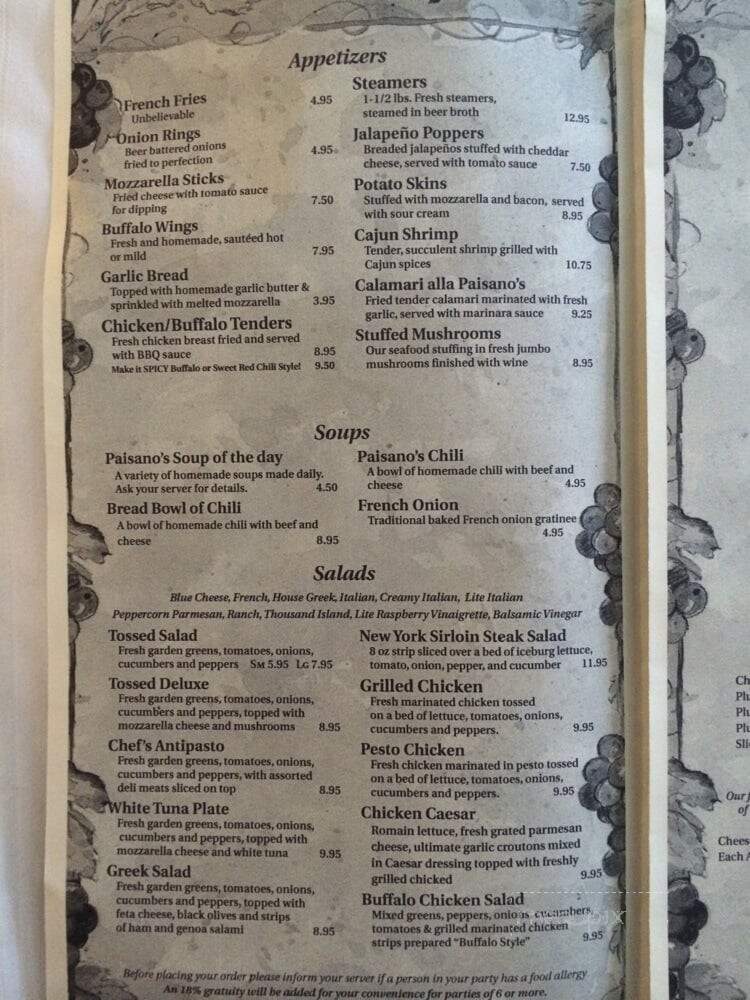 Paisanos Pub - Southampton, MA menu_pic