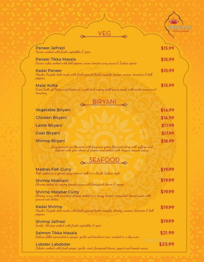 Pakwaan Indian Cuisine - Gainesville, VA menu_pic