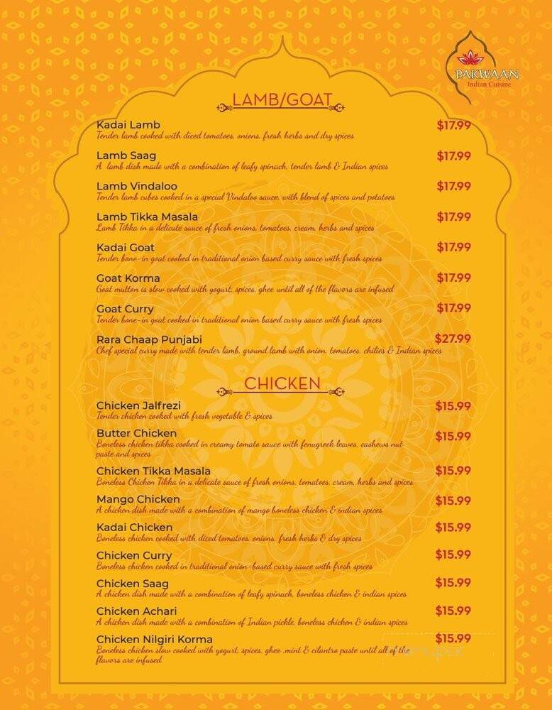 Pakwaan Indian Cuisine - Gainesville, VA menu_pic