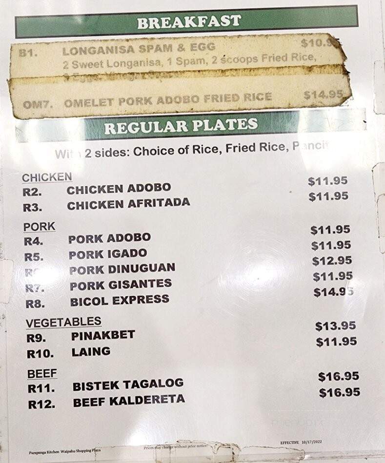 Pampanga Kitchen - Waipahu, HI menu_pic