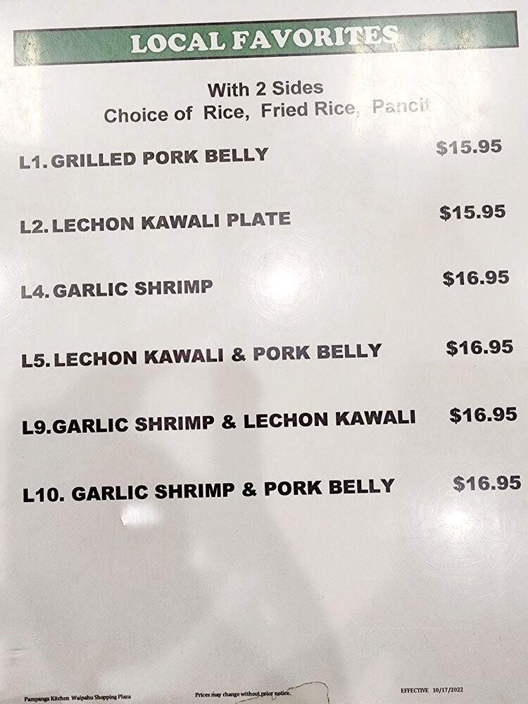 Pampanga Kitchen - Waipahu, HI menu_pic