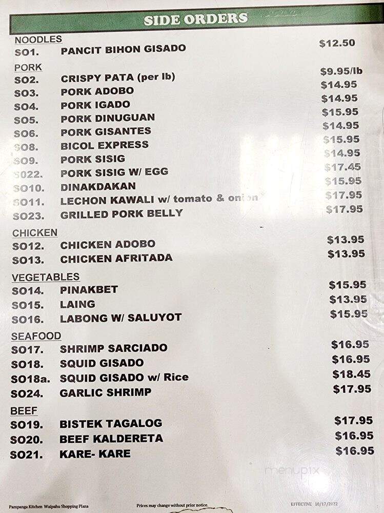 Pampanga Kitchen - Waipahu, HI menu_pic