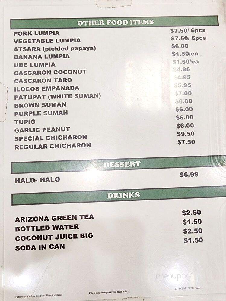 Pampanga Kitchen - Waipahu, HI menu_pic