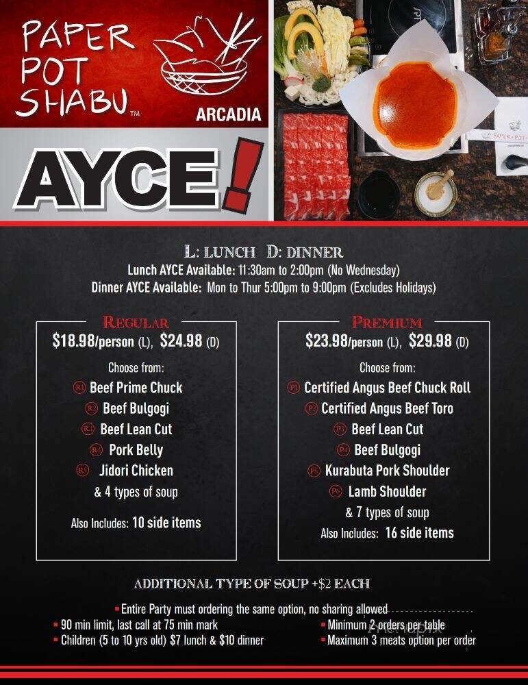 Paper Pot Shabu Arcadia - Arcadia, CA menu_pic
