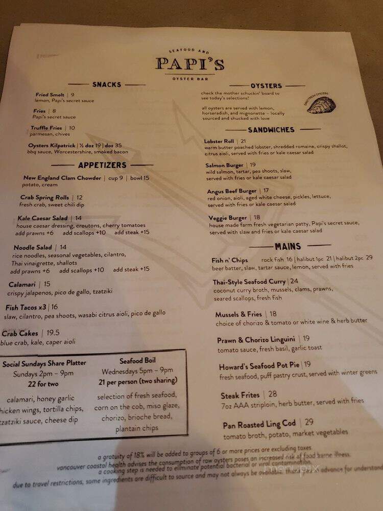 Papi's Seafood and Oyster Bar - Vancouver, BC