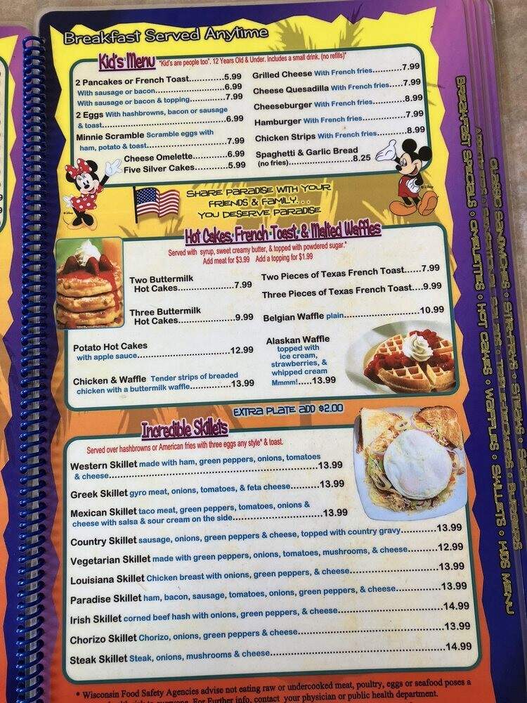 Paradise Restaurant & Lounge - Stevens Point, WI menu_pic