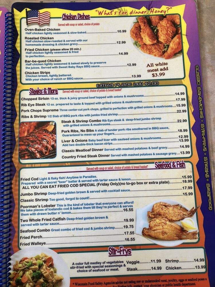 Paradise Restaurant & Lounge - Stevens Point, WI menu_pic