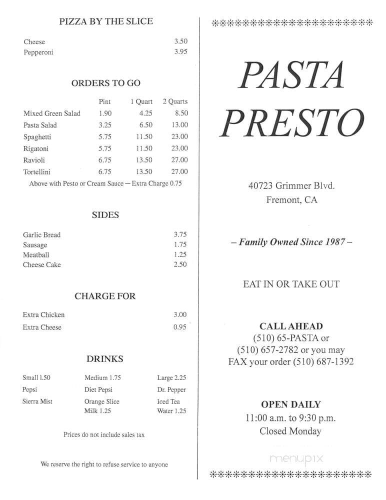 Pasta Presto - Fremont, CA