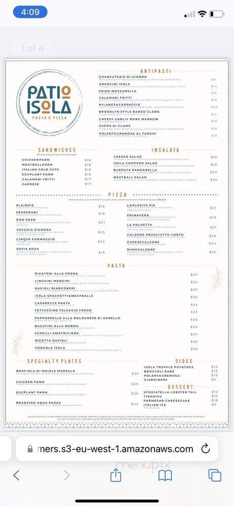 Patio Isola - Miami, FL menu_pic