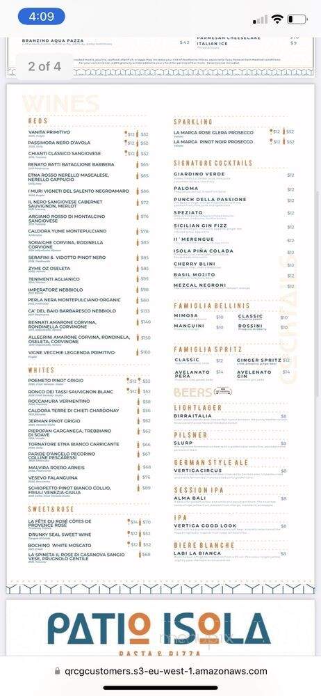 Patio Isola - Miami, FL menu_pic