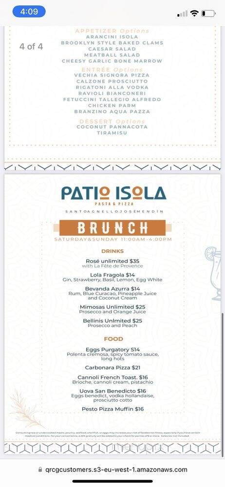 Patio Isola - Miami, FL menu_pic