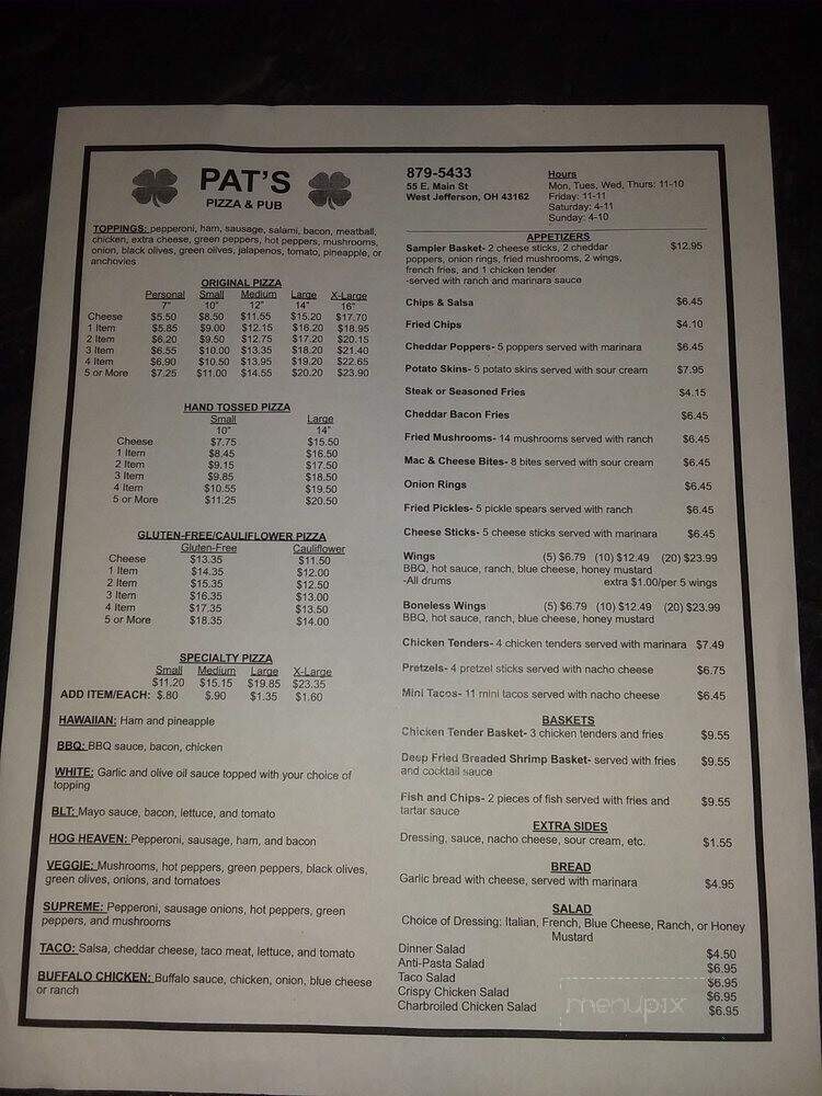 Pat's Video - West Jefferson, OH menu_pic