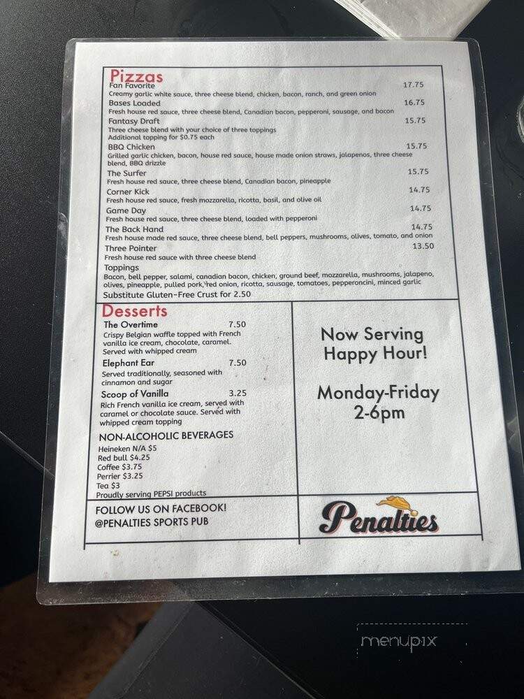 Penalties Sports Pub - Vancouver, WA menu_pic