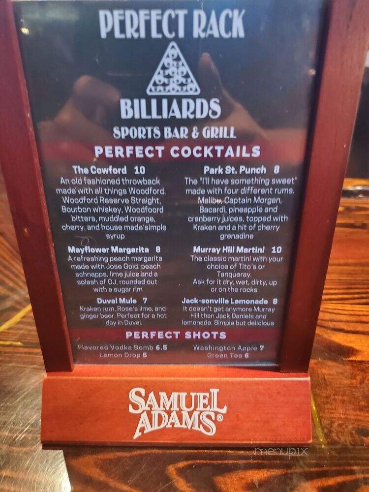 Perfect Rack Billiards - Jacksonville, FL menu_pic