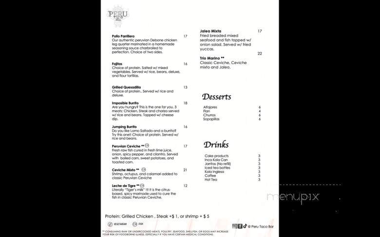 Peru Taco Bar - Dublin, OH menu_pic