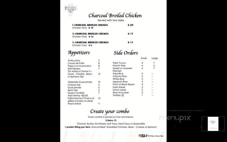 Peru Taco Bar - Dublin, OH menu_pic