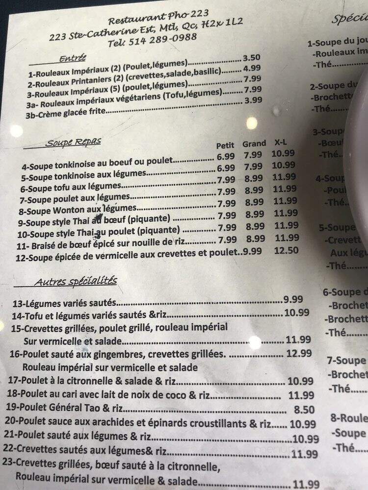 Restaurant Pho 2000 - Montreal, QC menu_pic