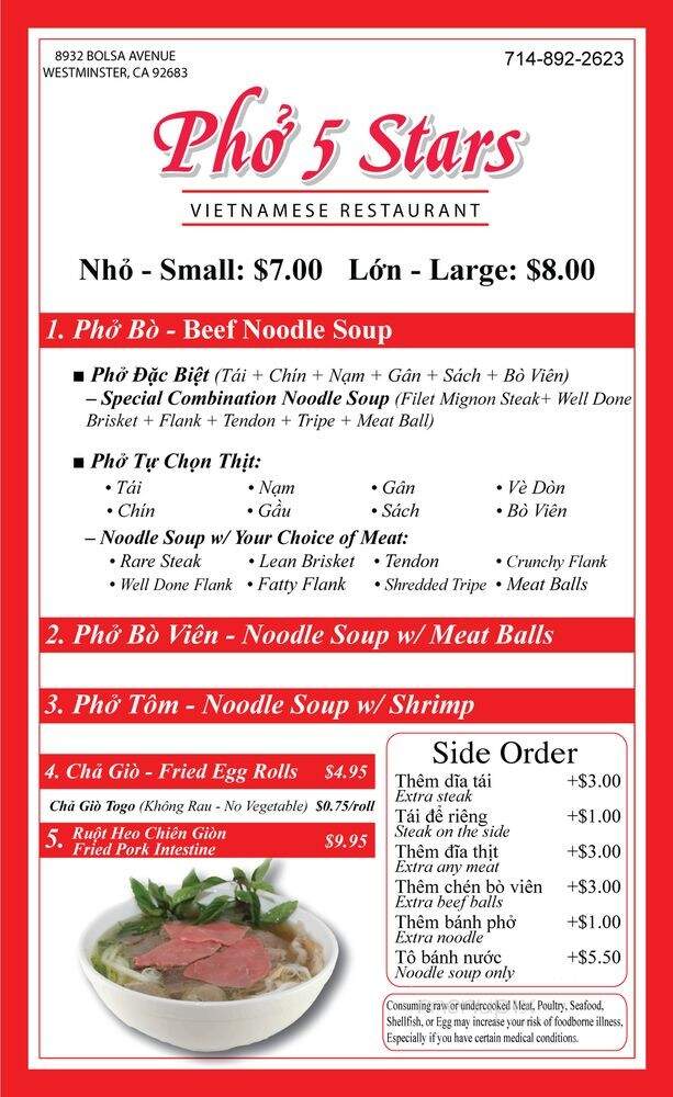 Pho 54 - Westminster, CA menu_pic
