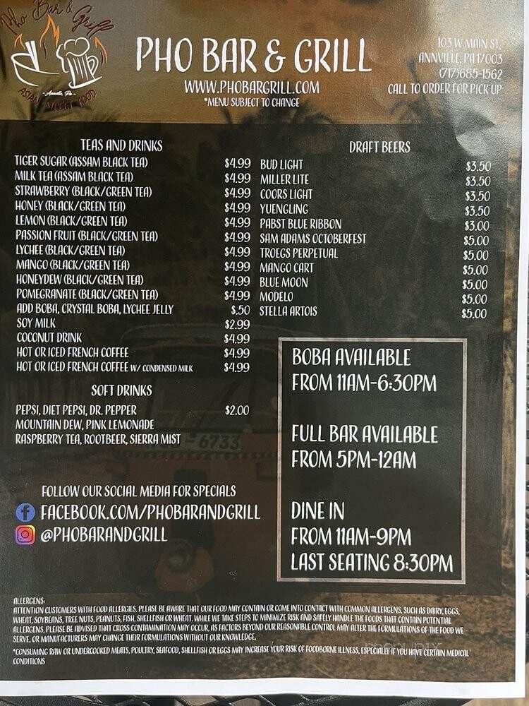 Pho Bar & Grill - Annville, PA menu_pic