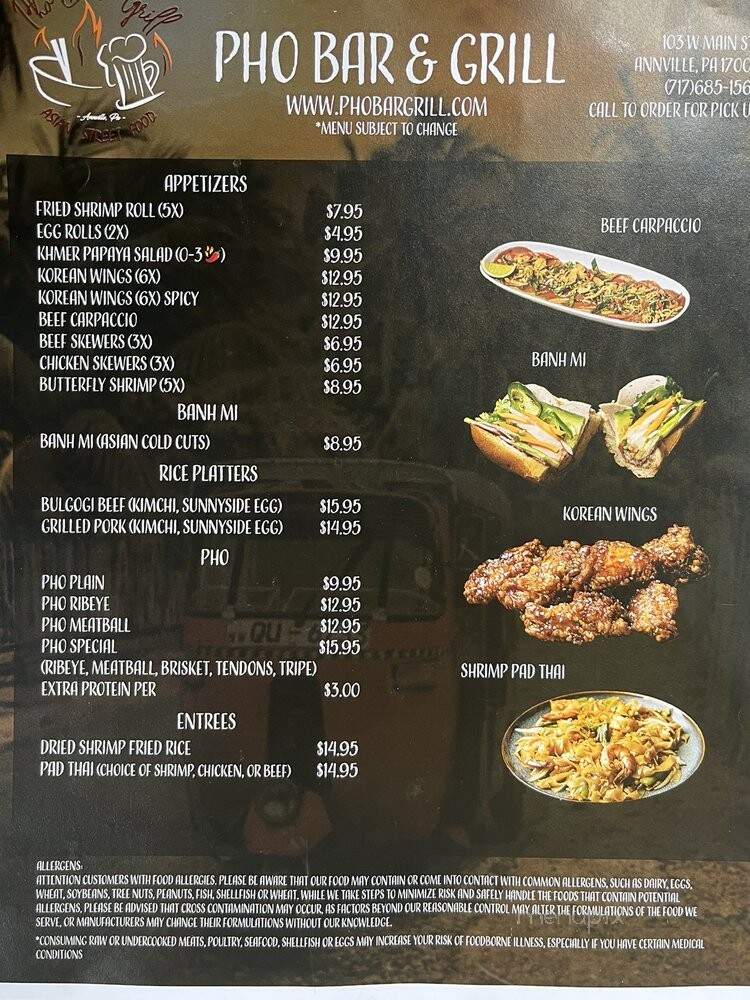 Pho Bar & Grill - Annville, PA menu_pic