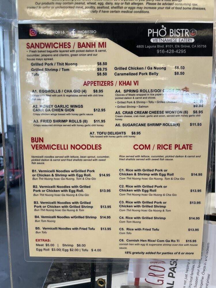 Pho Bistro - Elk Grove, CA menu_pic