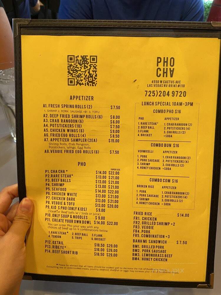 Pho Cha - Las Vegas, NV menu_pic