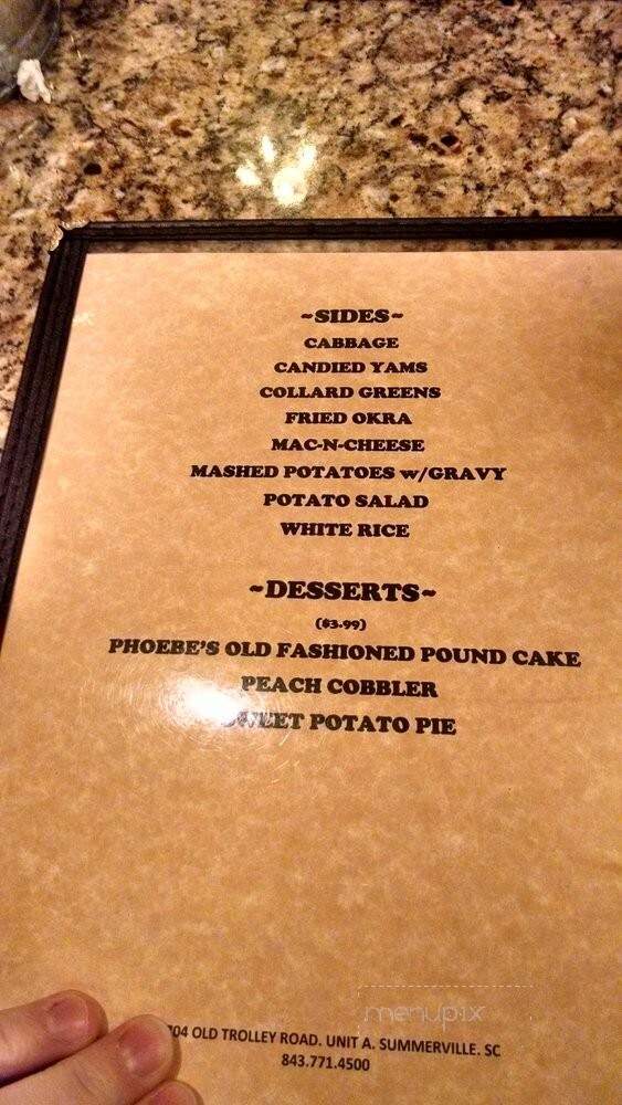 Phoebe's Soul Food - Summerville, SC menu_pic